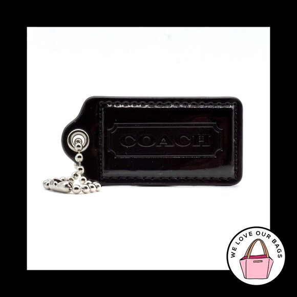 2.5" Large COACH Black Patent Leather Nickel Key Fob Bag Charm Keychain Hang Tag - Picture 1 of 1